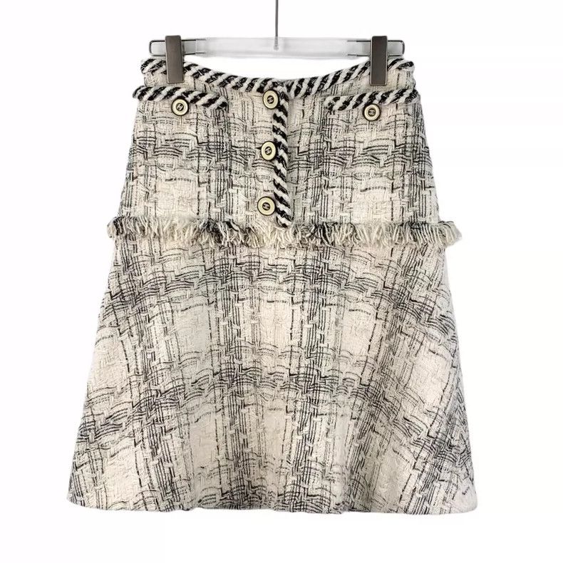 Chanel Chanel Waterfall Series Beige Tassel Wool Woven Tweed Skirt Size 42" / US 20 - 1 Thumbnail