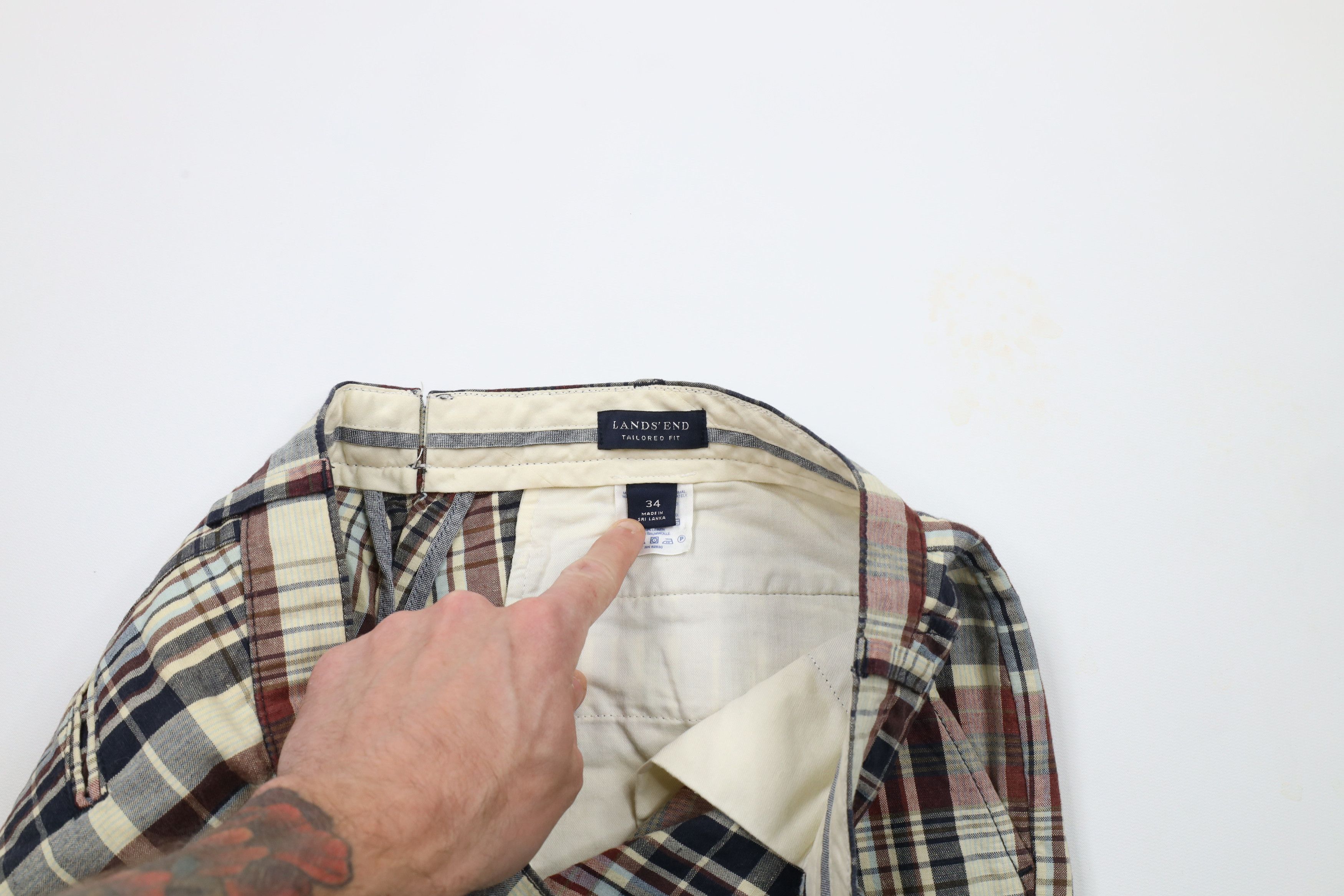 Lands' End × Vintage Vintage 90s Lands End Front Linen Blend Chino Pants Plaid Size US 34 / EU 50 - 7 Thumbnail