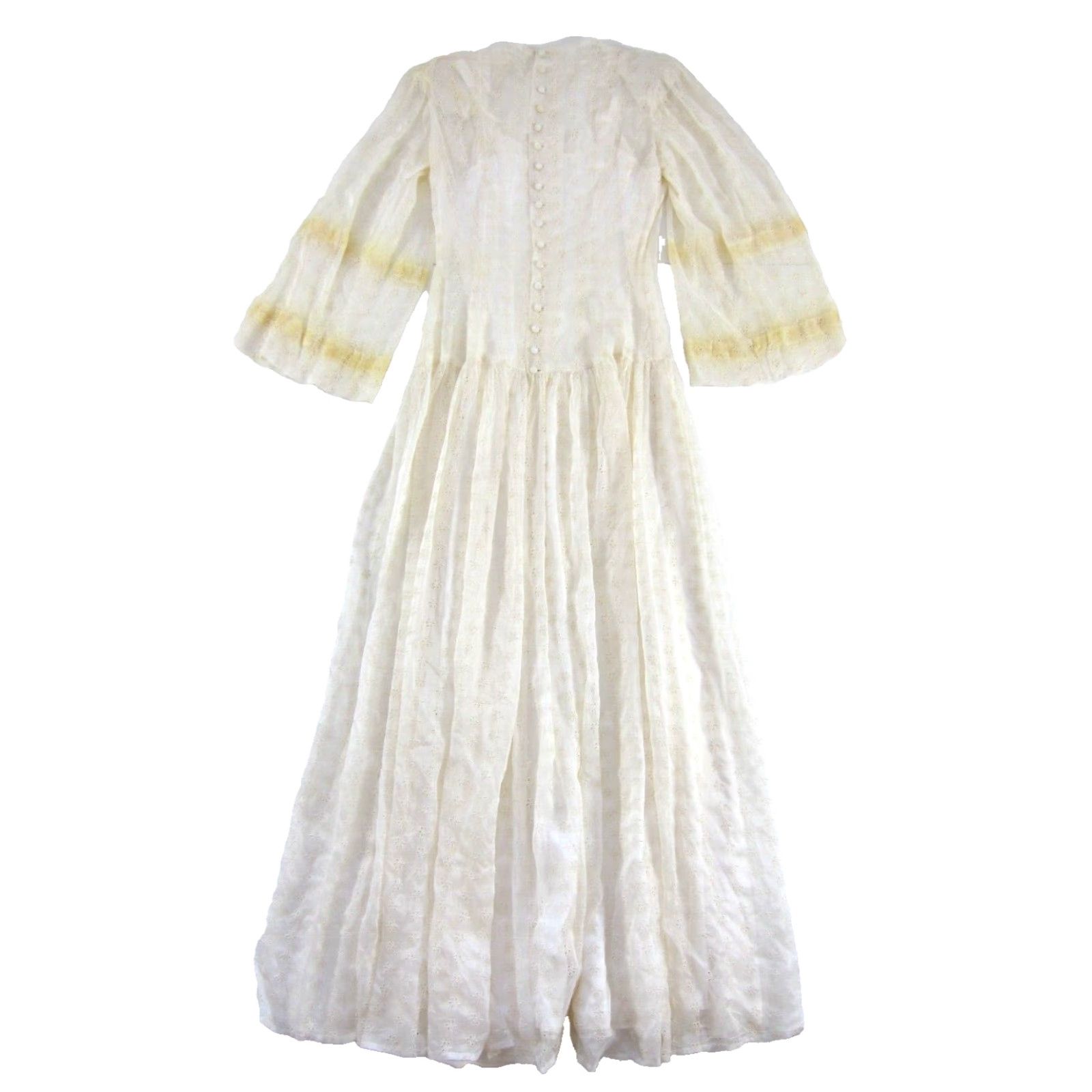 Vintage Vtg Handmade Ivory Lace Button Down Long Flare Sleeve Victorian Wedding Dress Small Size ONE SIZE - 2 Thumbnail