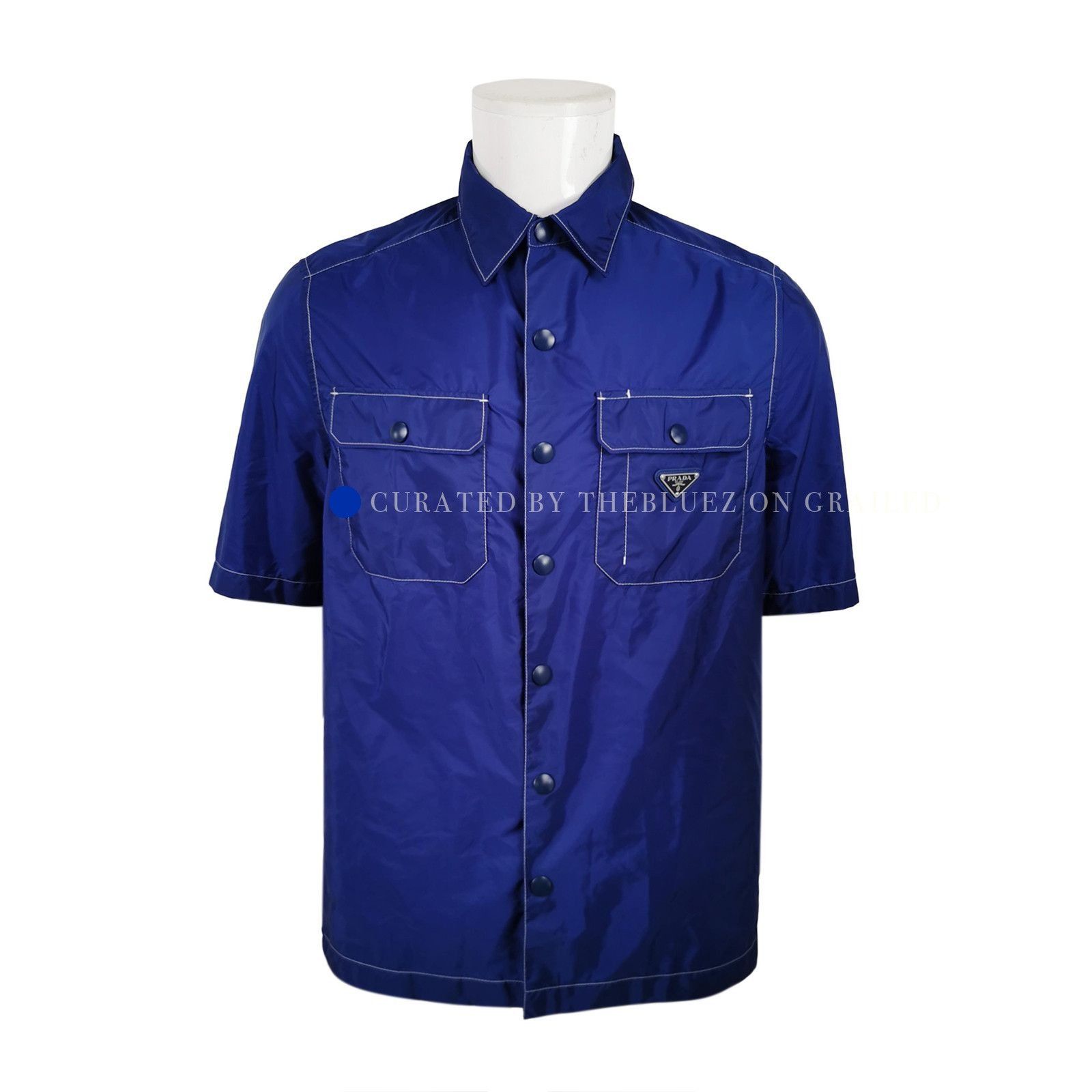 Prada Re-Nylon Logo Button-Up Shirt in Blue Size US M / EU 48-50 / 2 - 1 Thumbnail