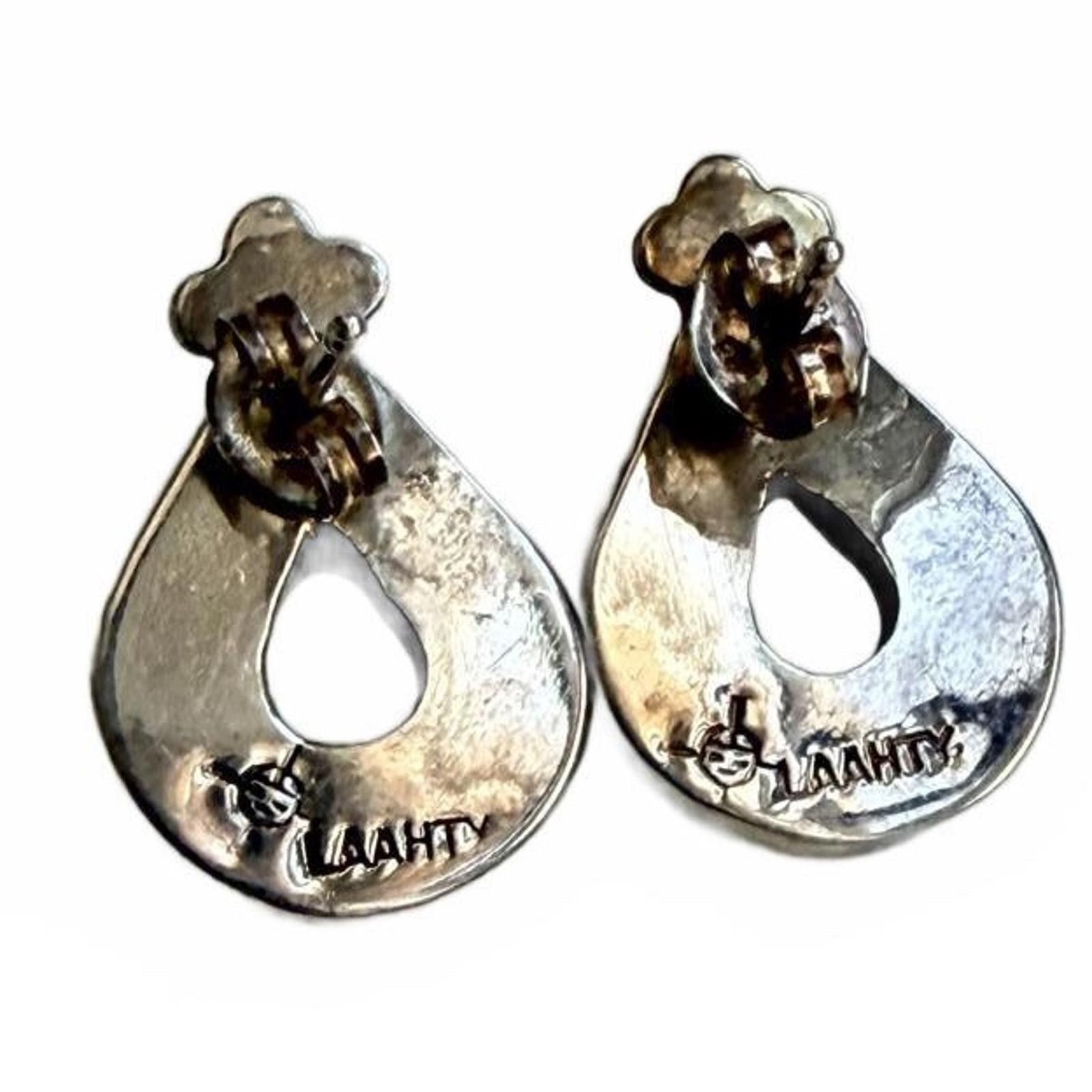 Vintage VTG LAAHTY Zuni Handmade Turquoise Silver 925 Inlay Earrings Size ONE SIZE - 2 Thumbnail