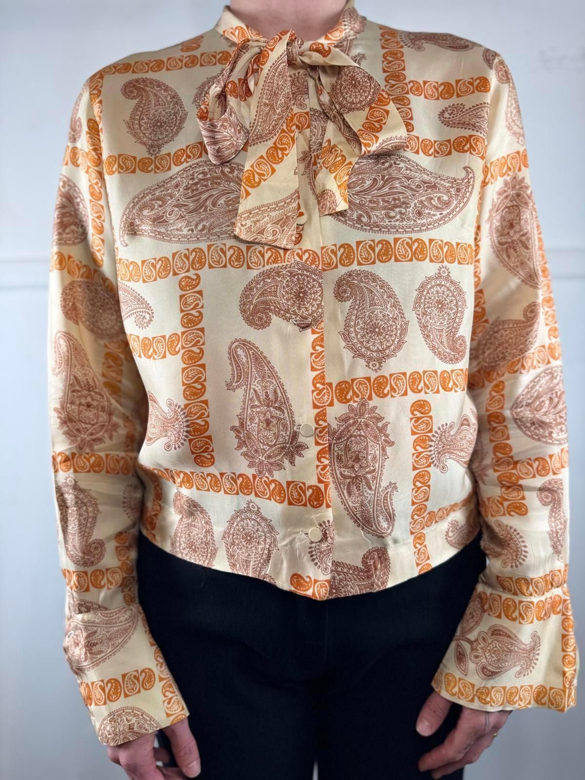 Designer Adelacar Vintage Paisley Bow Blouse Size ONE SIZE - 1 Thumbnail