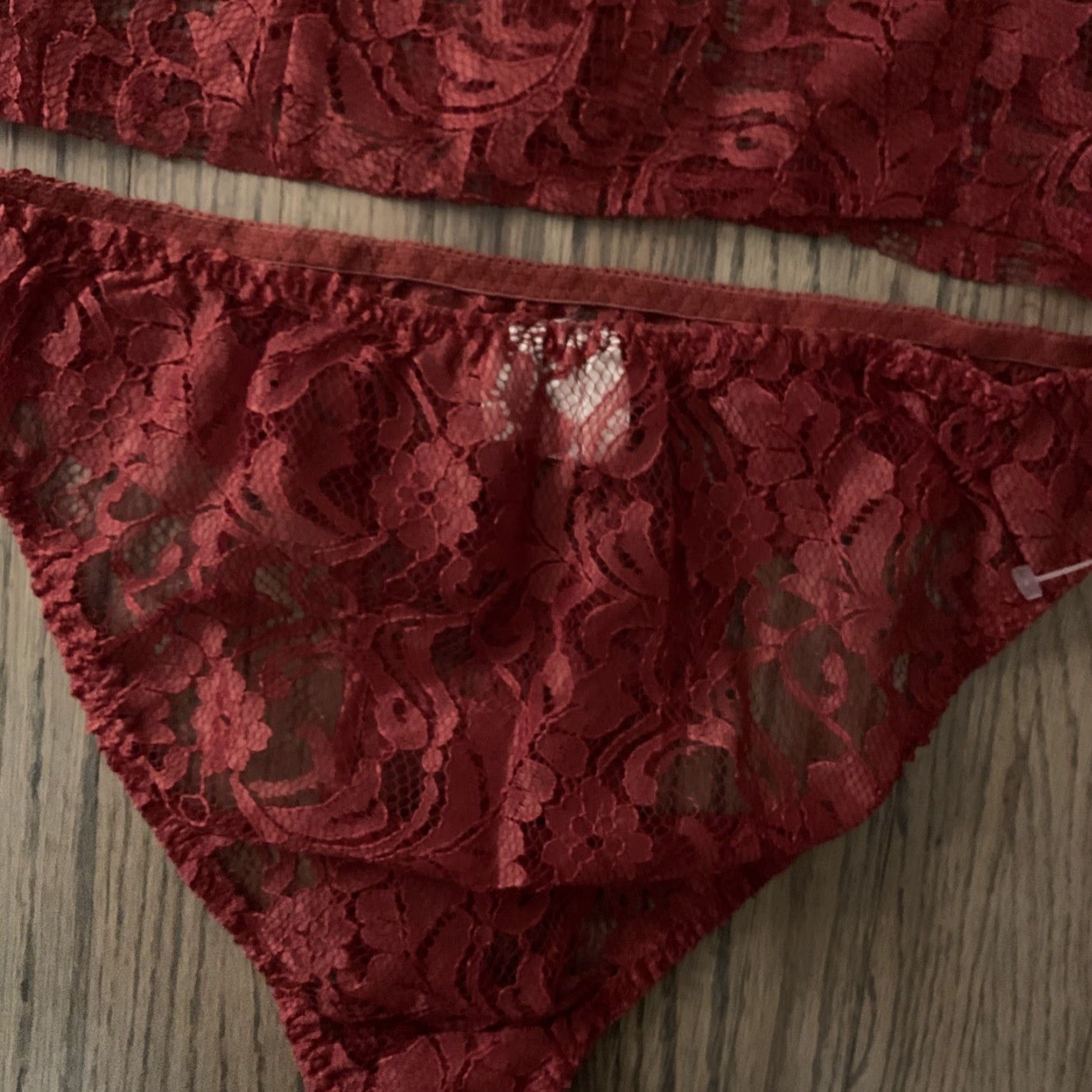 Victoria's Secret VINTAGE Victoria's Secret LACE Bikini Panty Bralette Set M RED BURGANDY Sexy NSFW NWOT Size ONE SIZE - 7 Thumbnail