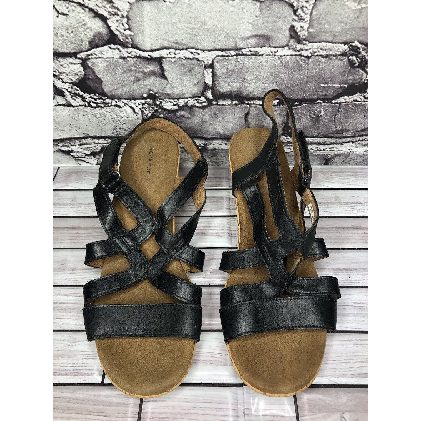 Rockport Rockport Black Leather Casual Cork Wedge Strappy Sandals Wom Size US 8.5 / IT 38.5 - 15 Thumbnail