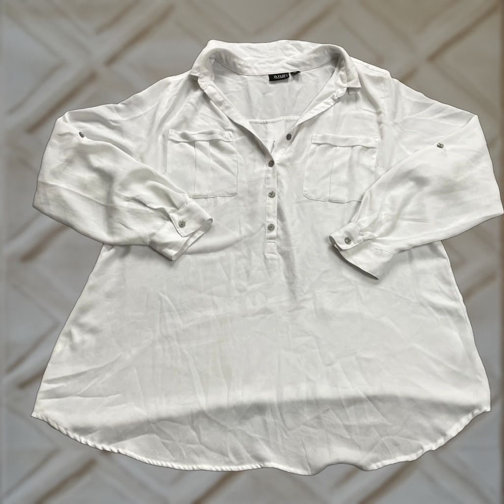 Vintage A New Approach Blouse XL White 1/4 Button Up Long Sleeve Shirt Top Womens Size XL / US 12-14 / IT 48-50 - 1 Thumbnail