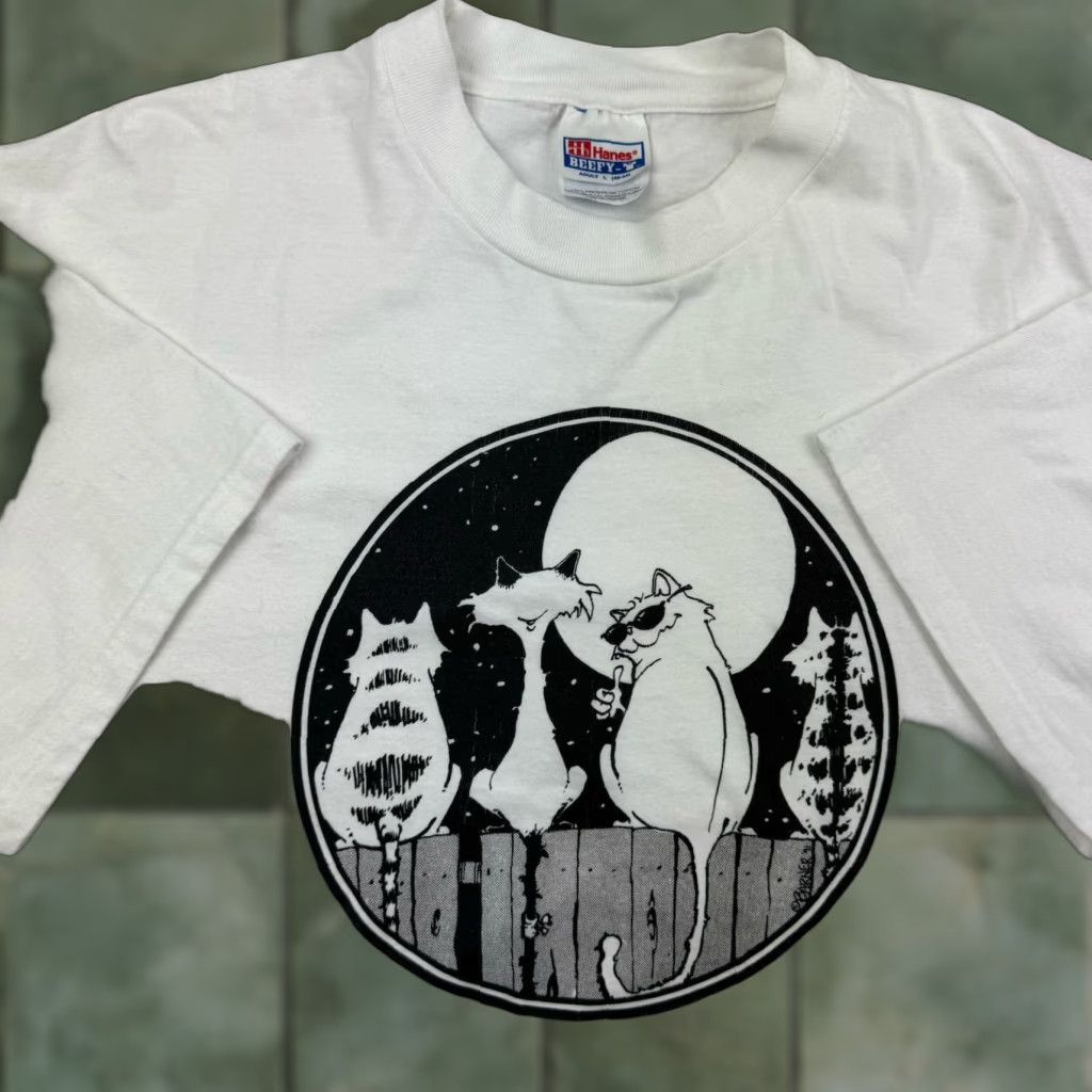 Hanes Vintage Yes Hanes T-Shirt Adult Large White Cartoon Animals 90s Funny Crew Neck Short Sleeve Regular Solid Men Size L Size US L / EU 52-54 / 3 - 1 Thumbnail