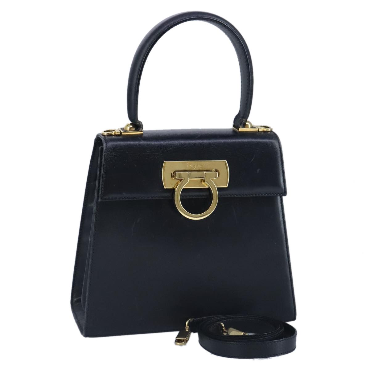 Salvatore Ferragamo Gancini Navy Leather Handbag (Pre-Owned) Size ONE SIZE - 1 Thumbnail