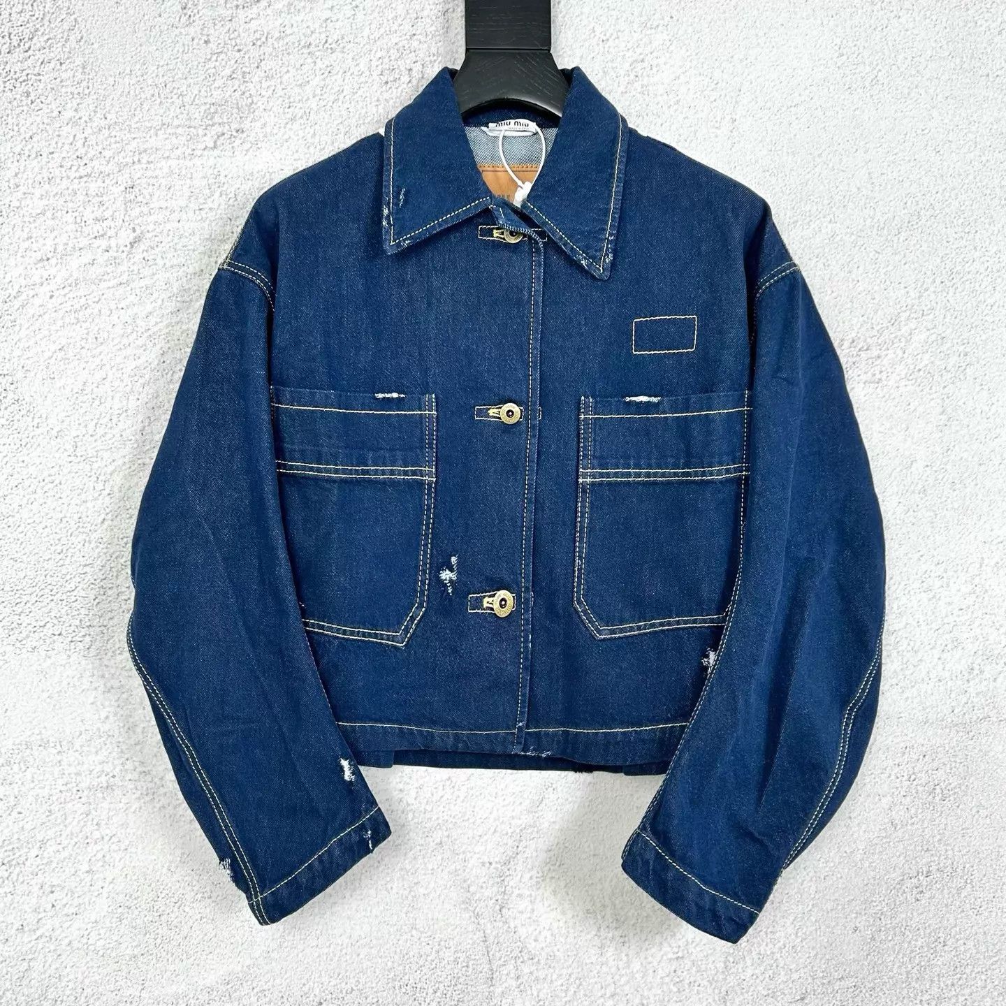 Miu Miu Miu Miu Flower Short Denim Jacket Deep Blue 38 Size XS / US 0-2 / IT 36-38 - 1 Thumbnail