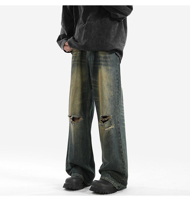 Japanese Brand × Jean Men's American street distressed washed loose ripped jeans Size US 32 / EU 48 - 2 Thumbnail