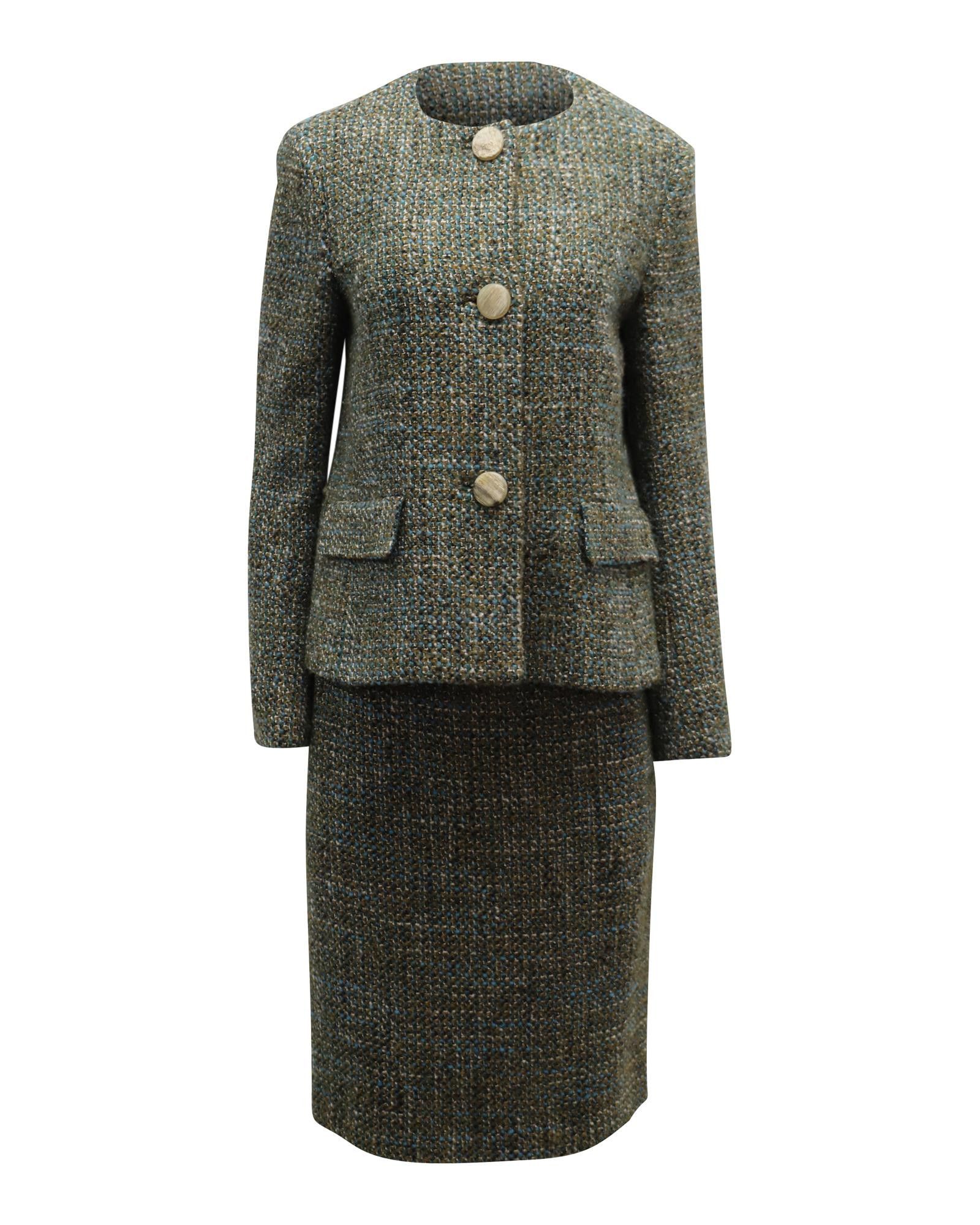 image of Max Mara Tweed Blazer And Skirt Set In Multicolor Wool, Women's (Size XL)