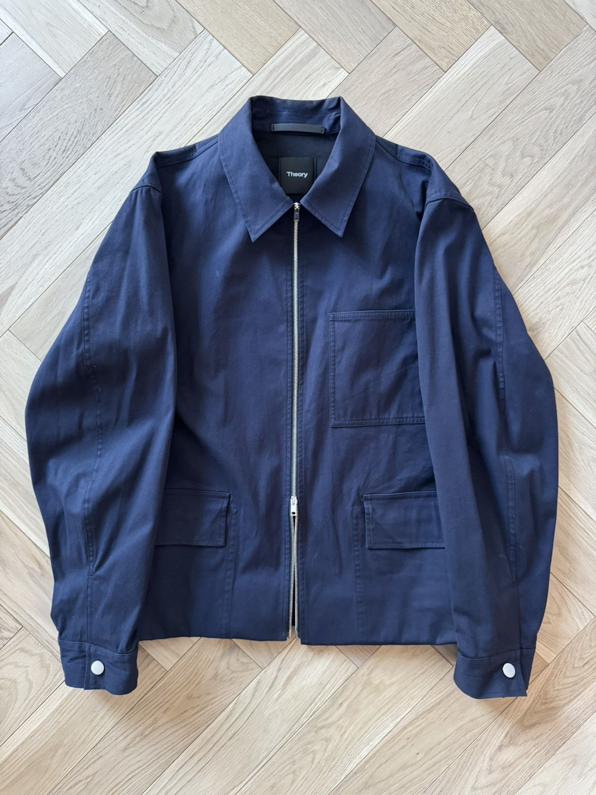 Theory MSRP $500 Theory Navy Lampo Double Zipper Cropped Jacket Size US M / EU 48-50 / 2 - 1 Thumbnail