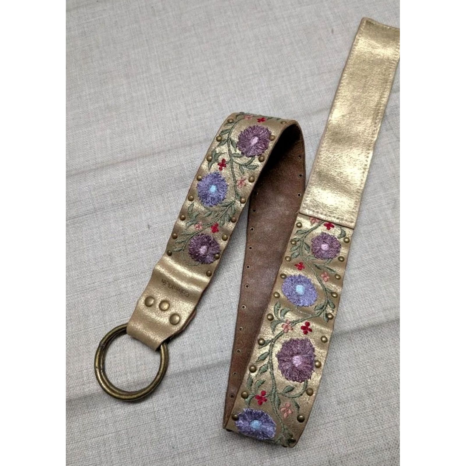 Calvin Klein VINTAGE studded embroidered FLORAL wide belt M golden CORSET leather Y2K 90s Womens Size S / US 4 / IT 40 - 5 Thumbnail