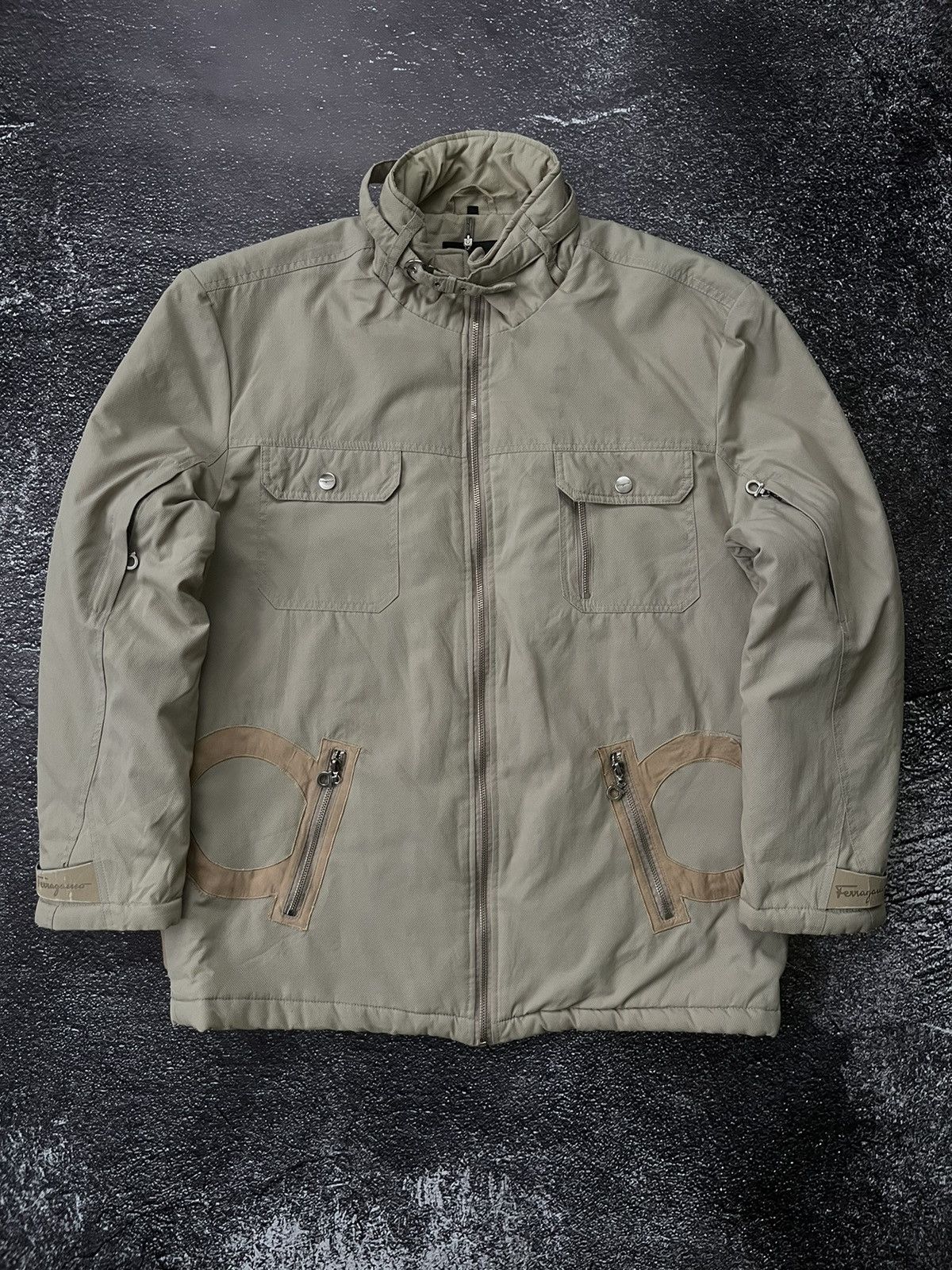 image of Vintage Salvatore Ferragamo Waterproof Jacket in Beige, Men's (Size XL)