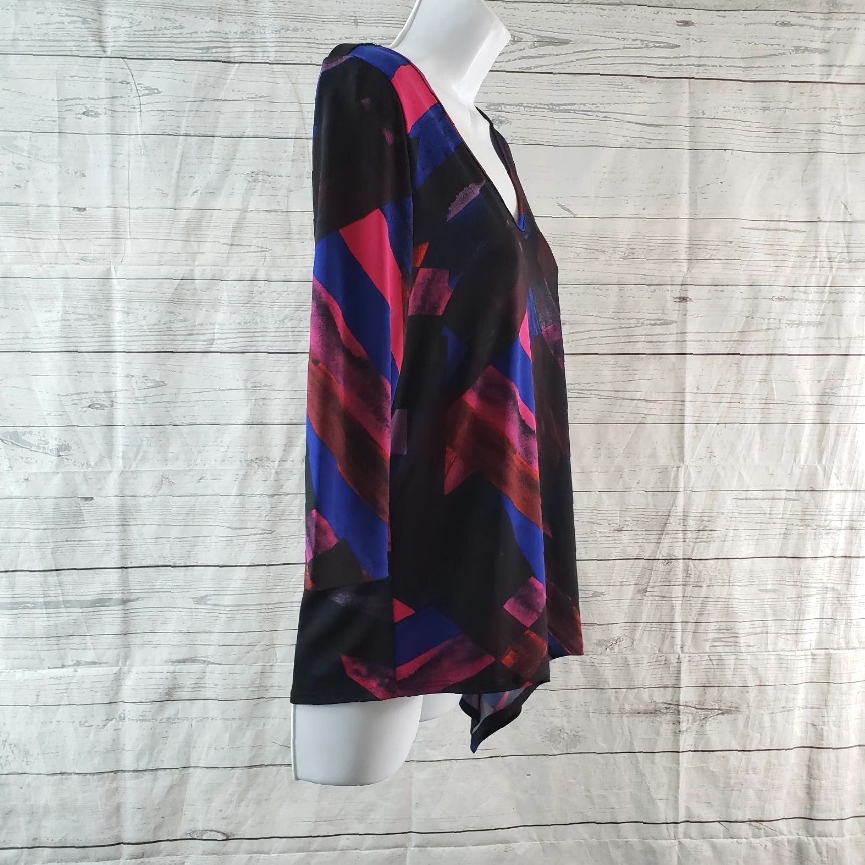 Pinko Clara Sun Woo Womens Asymmetrical Top XS Black Pink 3/4 Sleeve V-Neck Blouse Tops Womens XS Black Pink Colorful Decade - Size XS / US 0-2 / IT 36-38 - 3 Thumbnail