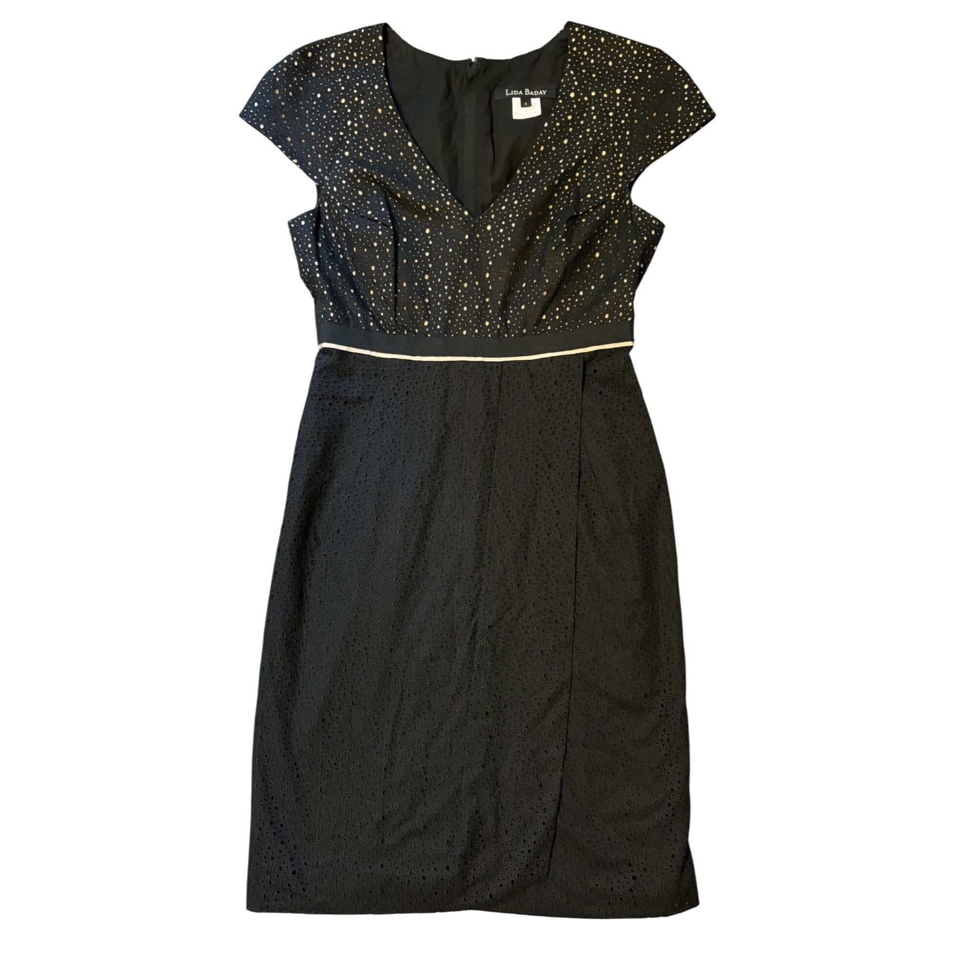 Other $520 Lida Baday 6 Midi Sheath Dress Black Tan Eyelet Faux Wr Size M / US 6-8 / IT 42-44 - 1 Thumbnail