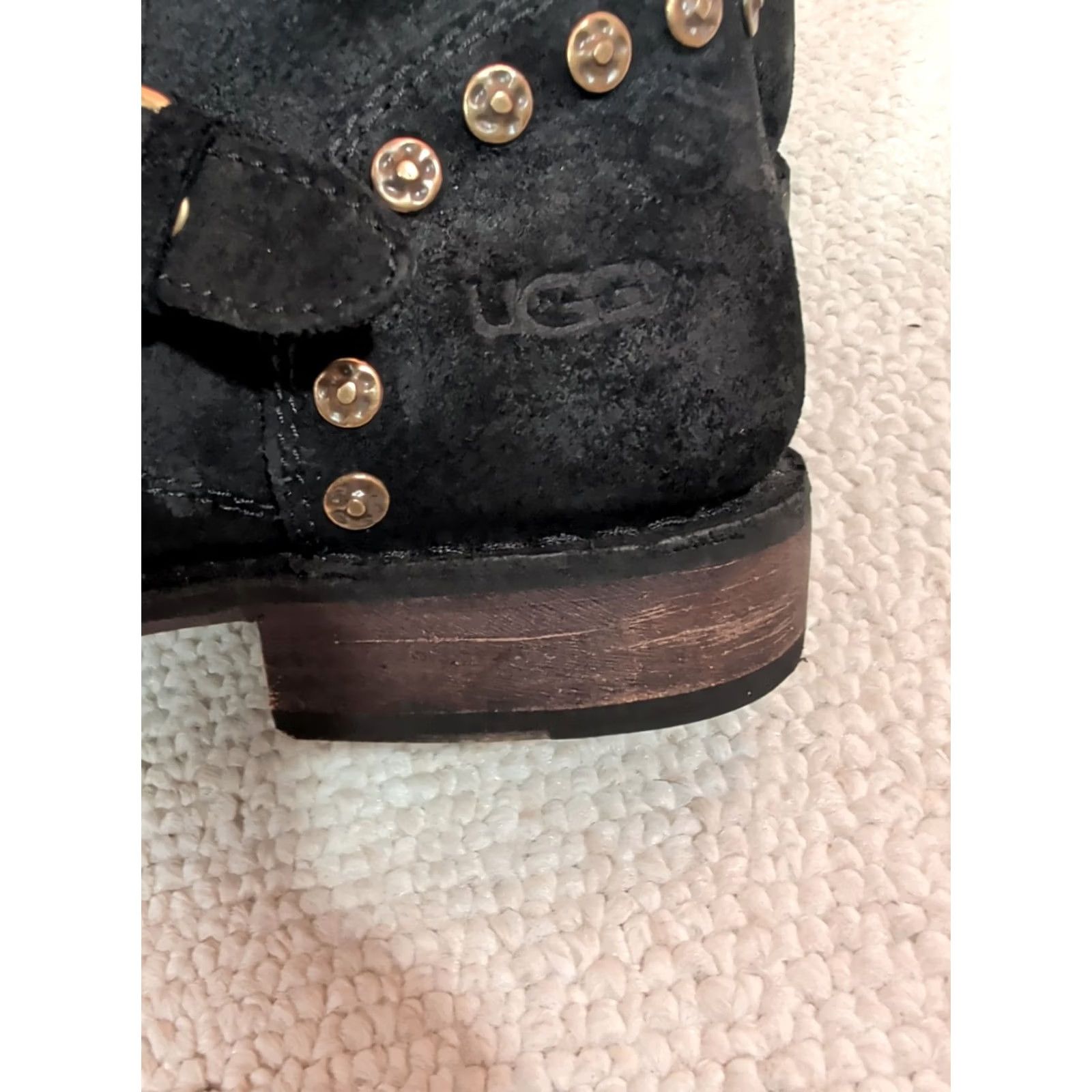 Ugg UGG Womens Black Suede Leather Sheepskin Biker Boot Sz 9 Fabrizia Studs Moto Size US 9 / IT 39 - 7 Thumbnail