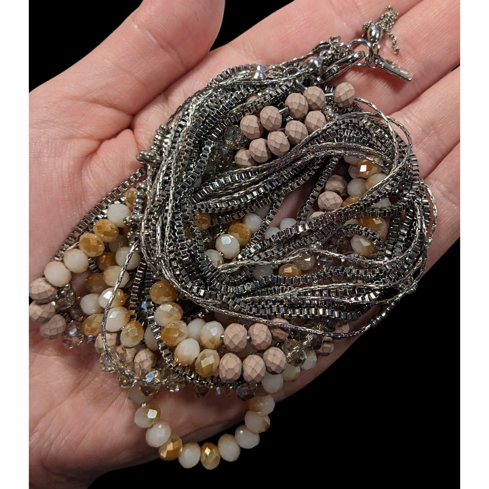 Vera Wang Vera Wang Multilayer Glass Beaded Silver Tone Chain Necklace Size ONE SIZE - 3 Thumbnail