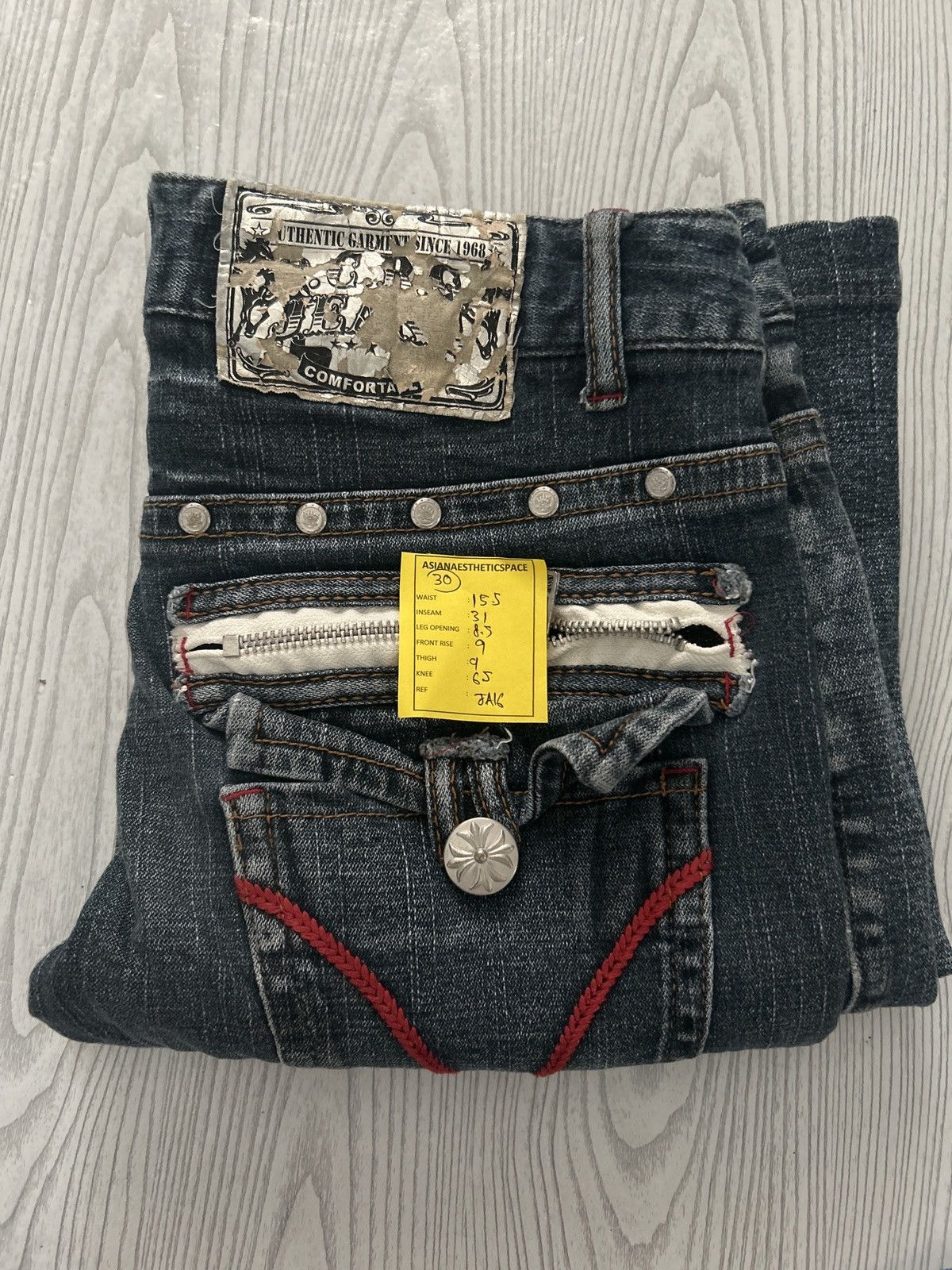 GOSTAR DE FUGA Flare BCBG Bootcut Distressed Fade Washed Button Studded Size US 30 / EU 46 - 16 Thumbnail