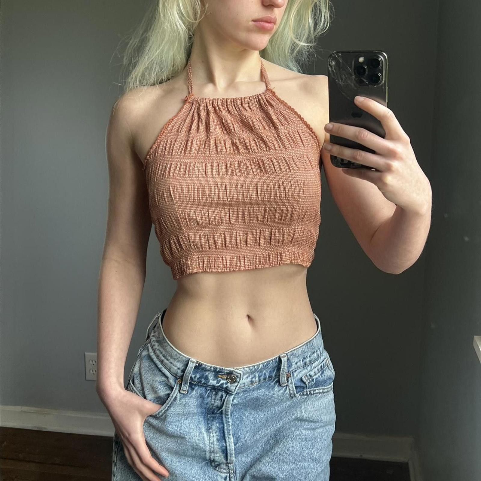 Other orange and white checkered halter neck crop top Size S / US 4 / IT 40 - 2 Thumbnail