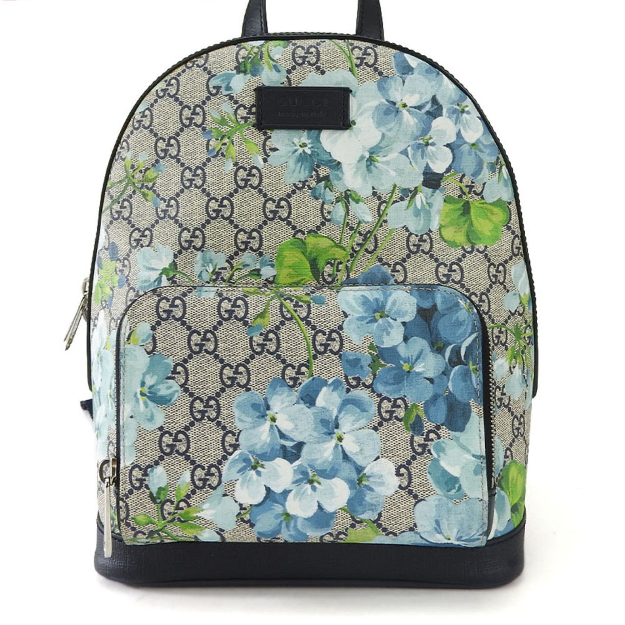 image of Gucci Backpack Rucksack 546327 GG Blooms Pattern Leather Beige Navy Blue Gucci Flour Pvc, Women's