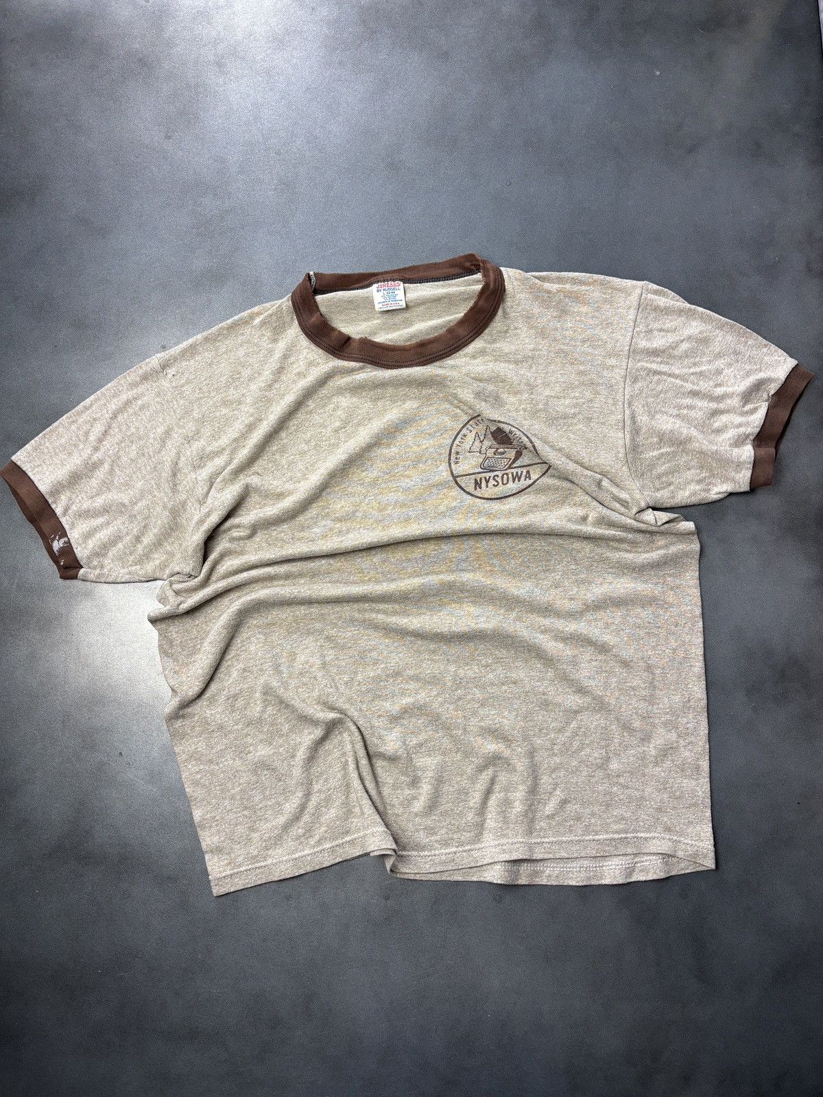 Vintage 1980s Ringer Tee Vintage Made in USA Camp Shirt Jerzees Russ Size US S / EU 44-46 / 1 - 1 Thumbnail