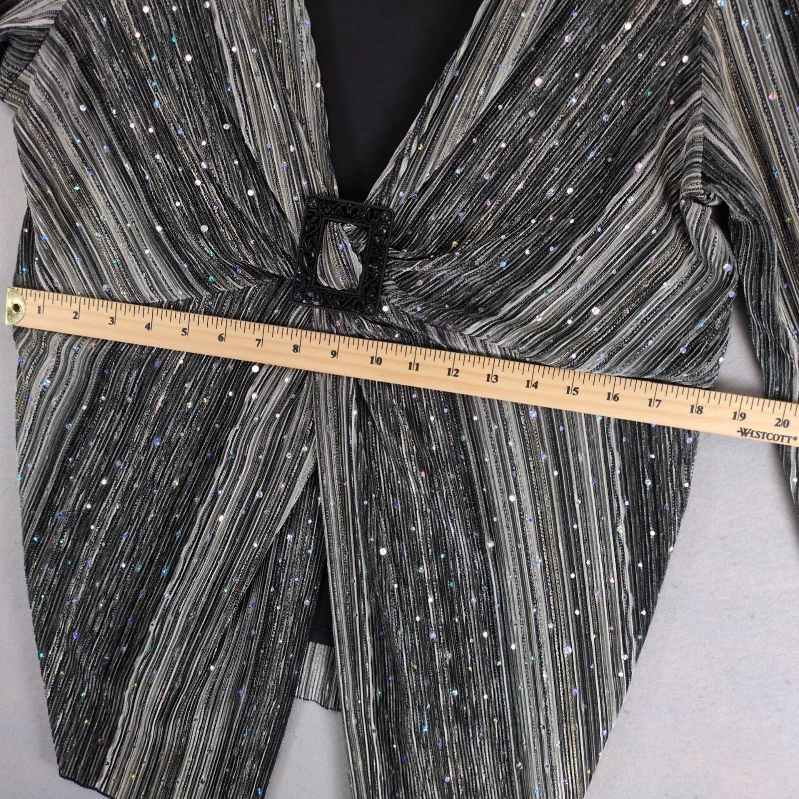 Other Brittany Black Sequin Shimmer Striped Buckle Front Blouse 3X Size 3XL / US 20-22 - 8 Thumbnail