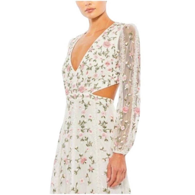 Other Mac Duggal NEW Size 0 70159 Ivory Floral Lace-Up Back Dress Size XS / US 0-2 / IT 36-38 - 2 Thumbnail