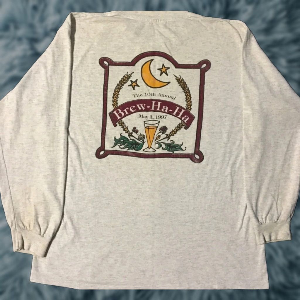 Vintage Vtg 90s Flagstaff Brew Ha Ha Faded Distress Beer Fest Shirt L Funny Grunge Biker Shirt Size US L / EU 52-54 / 3 - 1 Thumbnail
