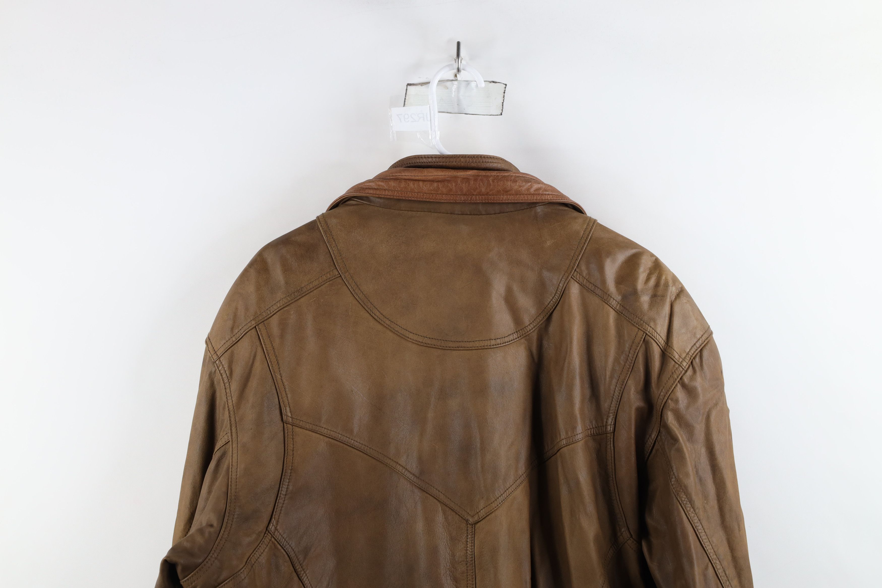 Vintage Vintage 90s Streetwear Leather Flight Bomber Jacket Brown Size US L / EU 52-54 / 3 - 15 Thumbnail