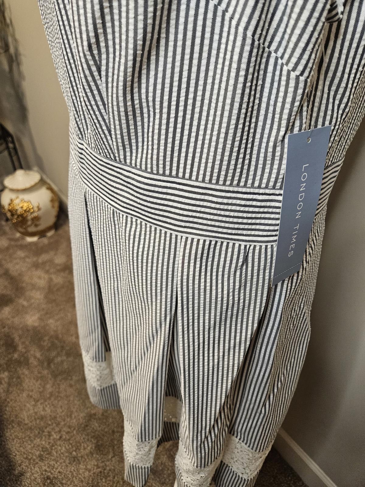 Designer Nwt London Times Charming Striped Lace Dress #413 Size XL / US 12-14 / IT 48-50 - 4 Thumbnail