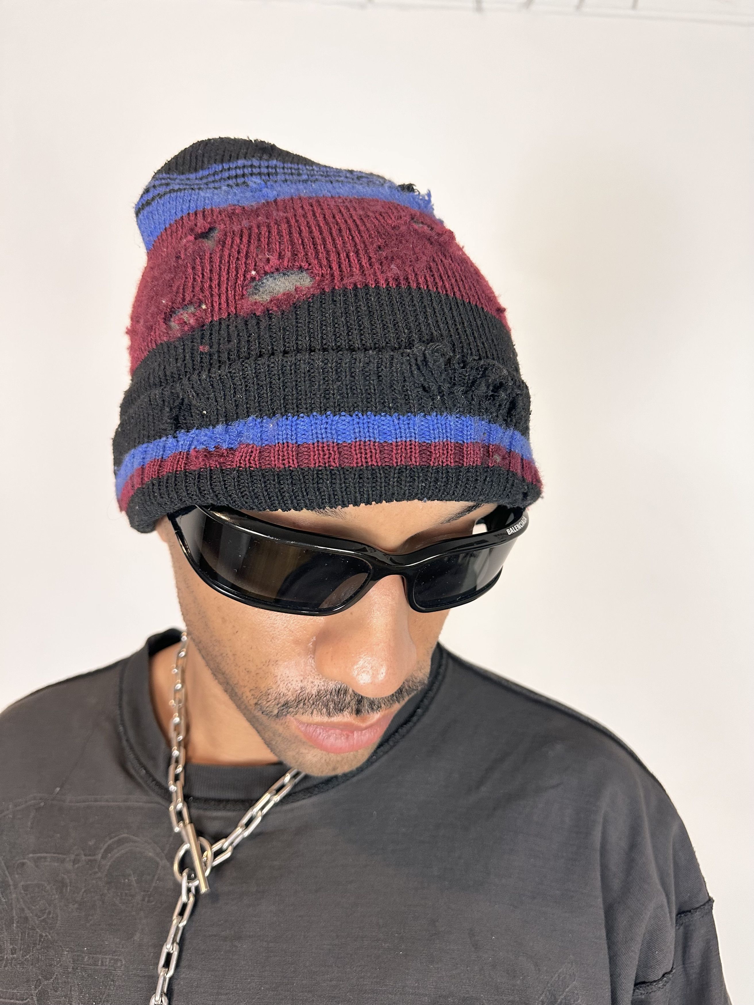 Vintage ASTROBOI* Burgundy/Black/Blue Striped Grunge Beanie Size ONE SIZE - 5 Thumbnail