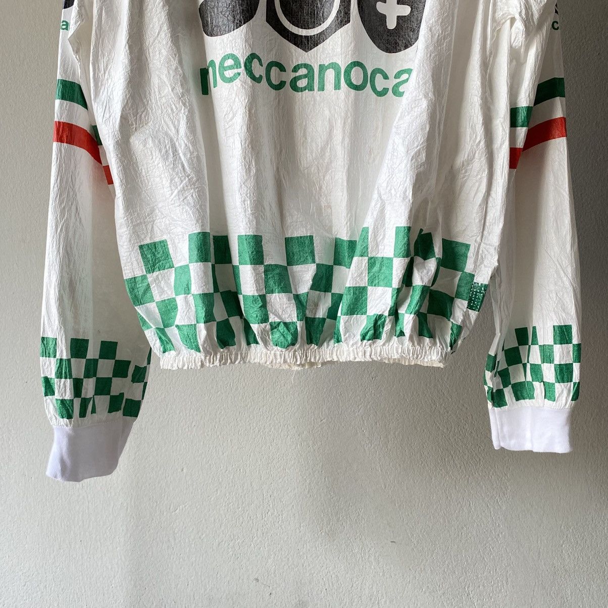 Vintage Tyvek Long-Sleeve Cycling Jersey - White & Green Accent. Size US M / EU 48-50 / 2 - 4 Thumbnail