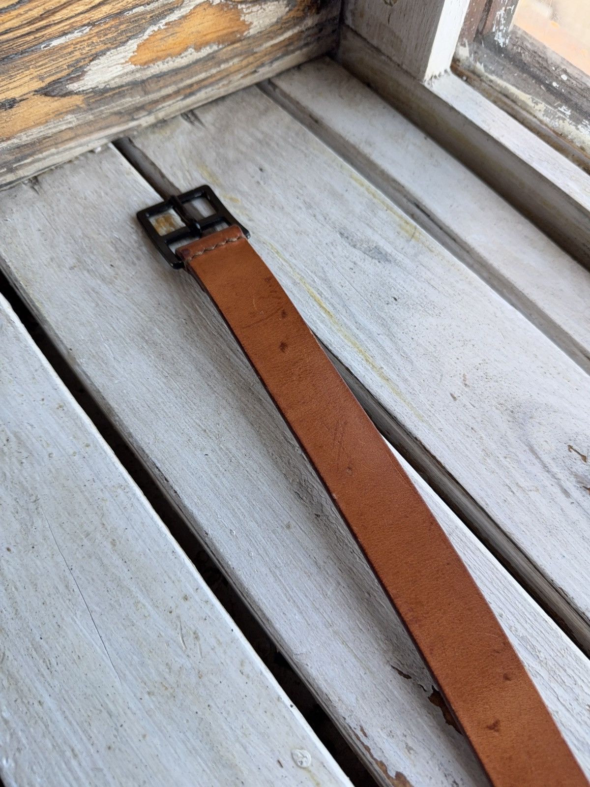 Japanese Brand Vintage 00s Western Cowboy Brown Leather Belt Minimal Buckle Size ONE SIZE - 10 Thumbnail