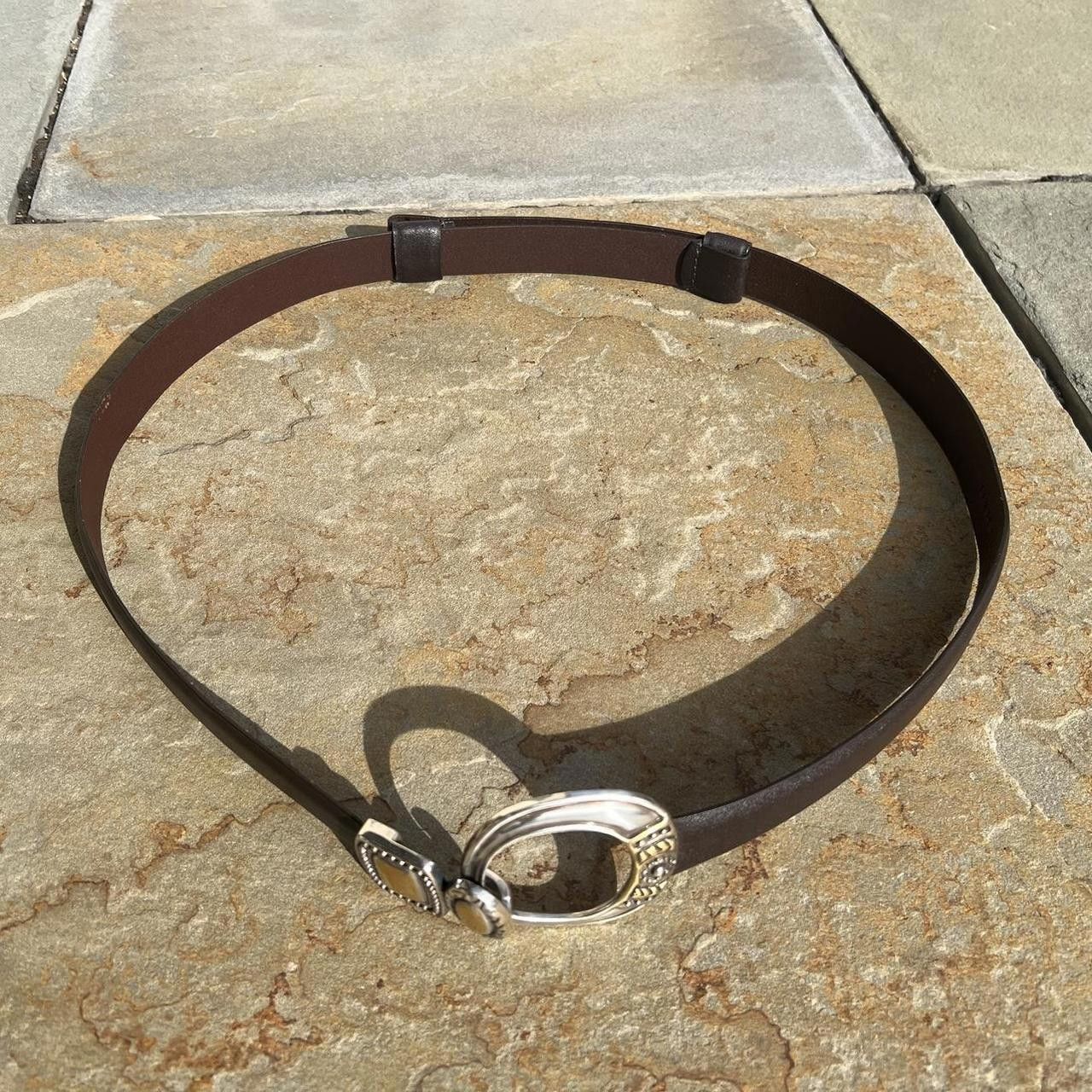 Chicos Retro Metal Hook Buckle Brown Leather Belt Size ONE SIZE - 3 Thumbnail