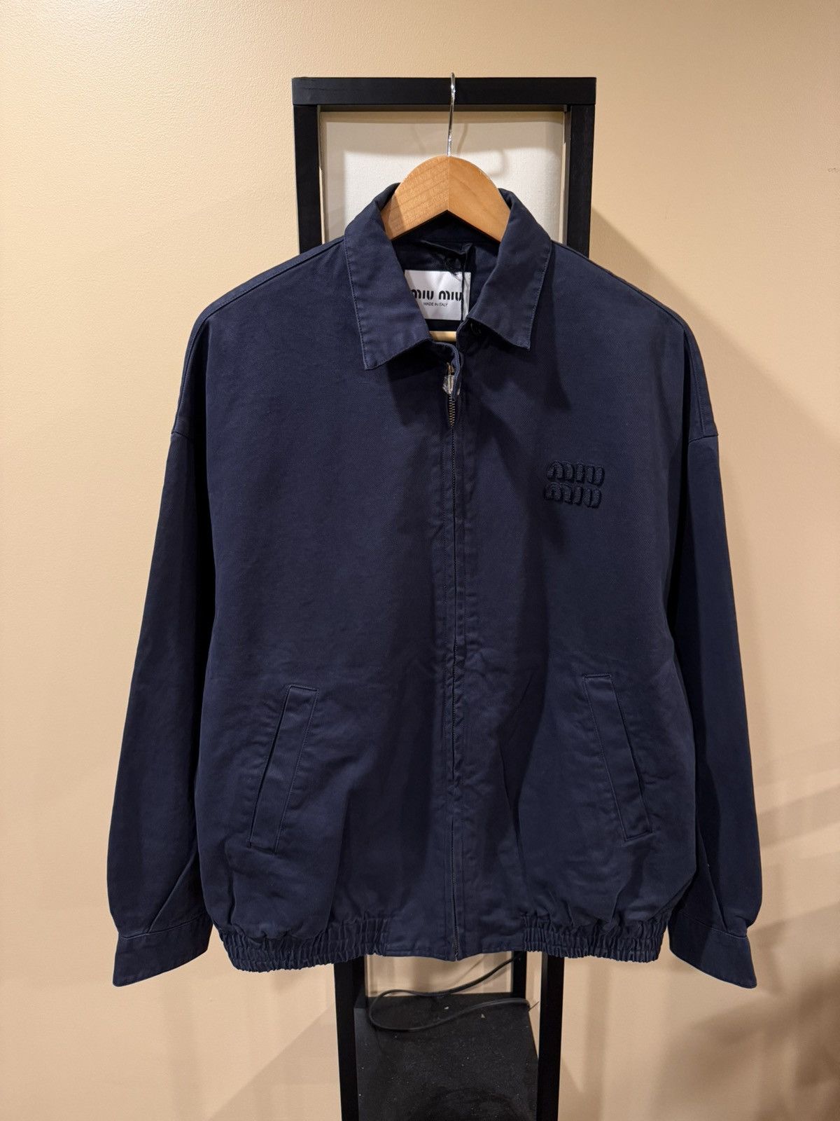Miu Miu Miu Miu Garment Dyed Navy Workers Bomber Jacket Size US XL / EU 56 / 4 - 4 Thumbnail