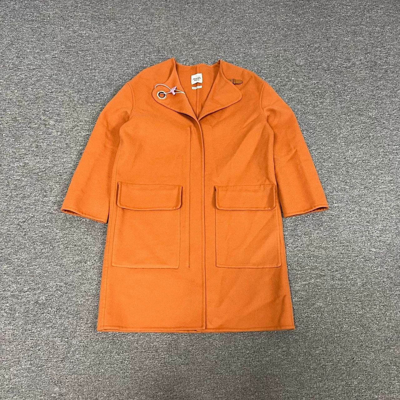 Hermes Hermes Orange Cashmere Coat with Leather Buckle Size US S / EU 44-46 / 1 - 1 Thumbnail