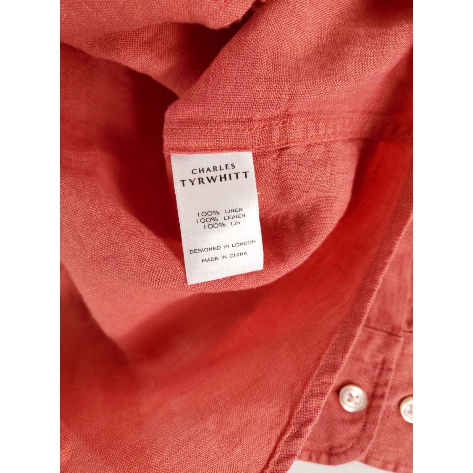 Charles Tyrwhitt Charles Tyrwhitt 100% Linen Button Up Shirt Classic Fit Red Salmon Mens L Size US L / EU 52-54 / 3 - 3 Thumbnail