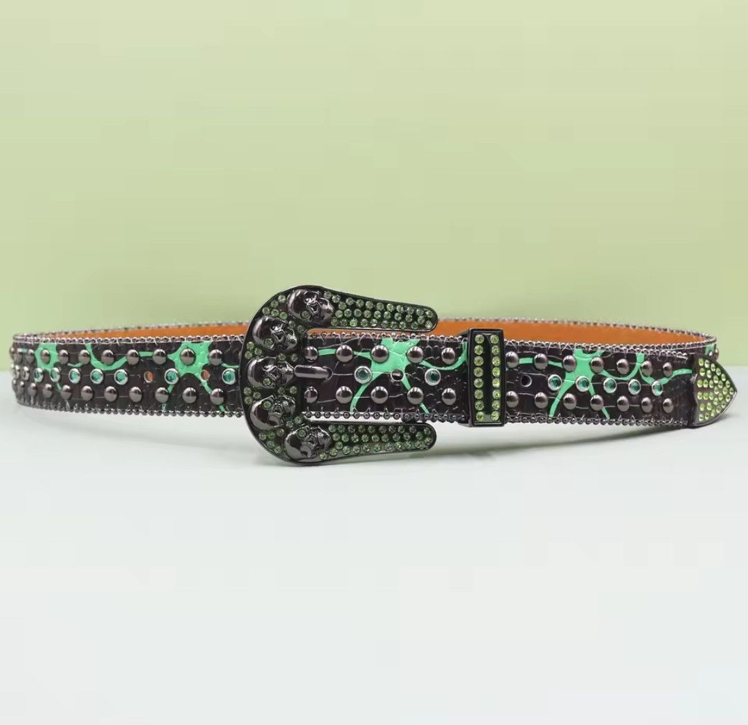 Vintage Skull Rhinestone Studded Bling Y2K Belt 105cm Size 32 - 1 Thumbnail