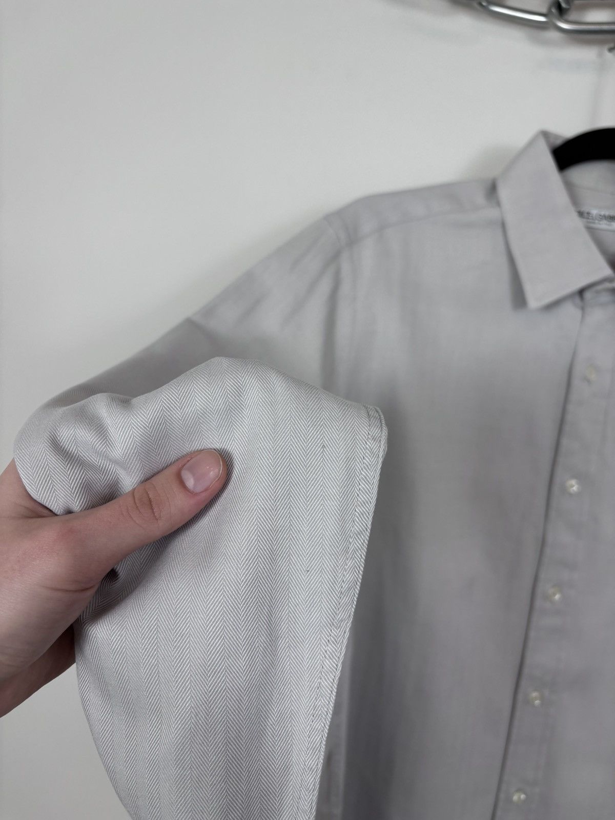 Dolce & Gabbana Dolce & Gabbana Men’s Herringbone Grey Button Up Shirt Size US L / EU 52-54 / 3 - 11 Thumbnail