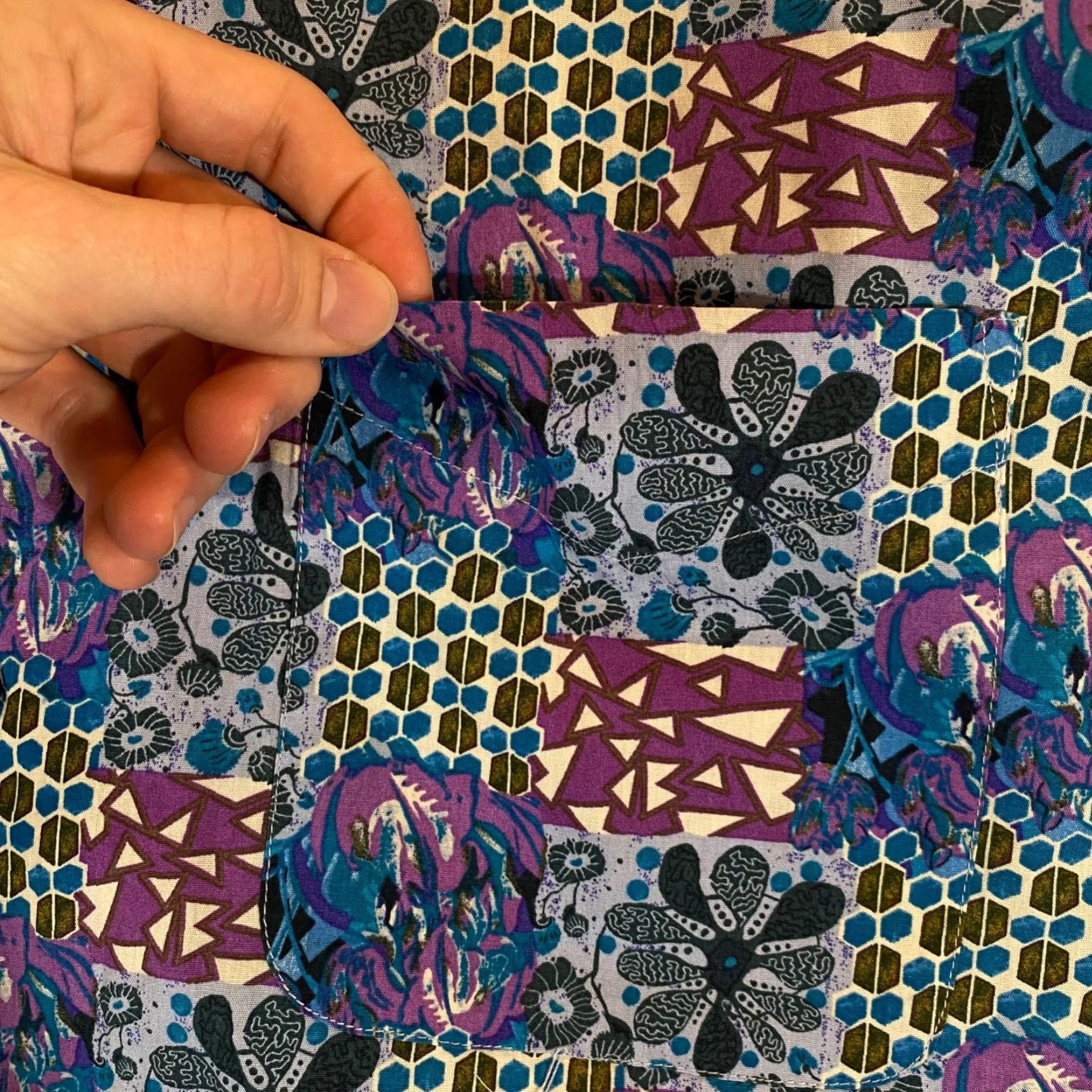 Vintage Alan Flusser Shirt Mens XL Button Down Floral Geometric Print Long Sleeve Dress Size 46R - 4 Thumbnail