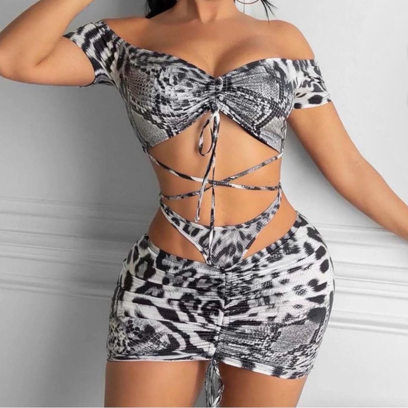 Other Snake Print 3 piece Swimsuit Swimwear Bikini Beach Set S Size ONE SIZE - 1 Thumbnail