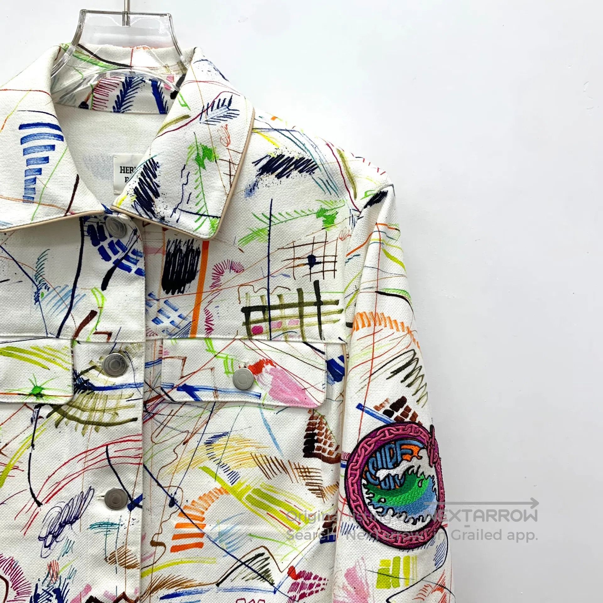 Hermes Hermes White Emblem Graffiti Embroidered Cotton Collar Sin Size XS / US 0-2 / IT 36-38 - 3 Thumbnail