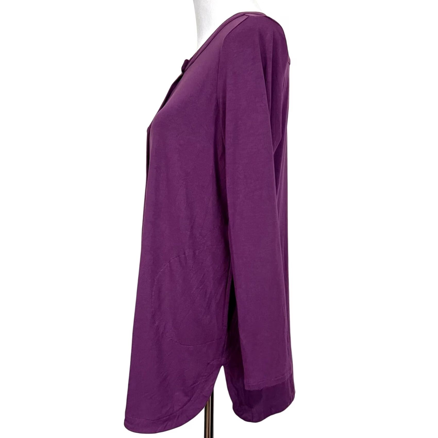 J. Jill J.Jill Wearever Top Long Sleeve Knit Button Front Tunic Pockets Women’s Petite M Purple Knit's Tunic Blouse Shirt Size M / US 6-8 / IT 42-44 - 3 Thumbnail