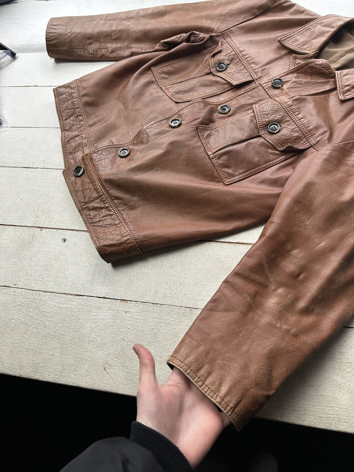 Vintage VNTG🚨 LEATHER JACKET LUXURY AVANT GARDE Y2K MOTO COWBOY Size US M / EU 48-50 / 2 - 2 Thumbnail