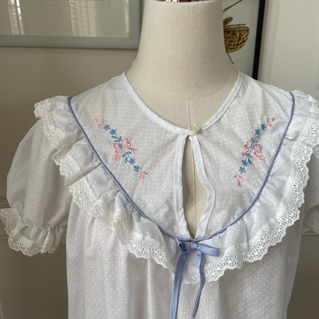 Vintage Vintage 70s Glencraft Nightgown Union Label White Swiss Dot Size ONE SIZE - 2 Thumbnail