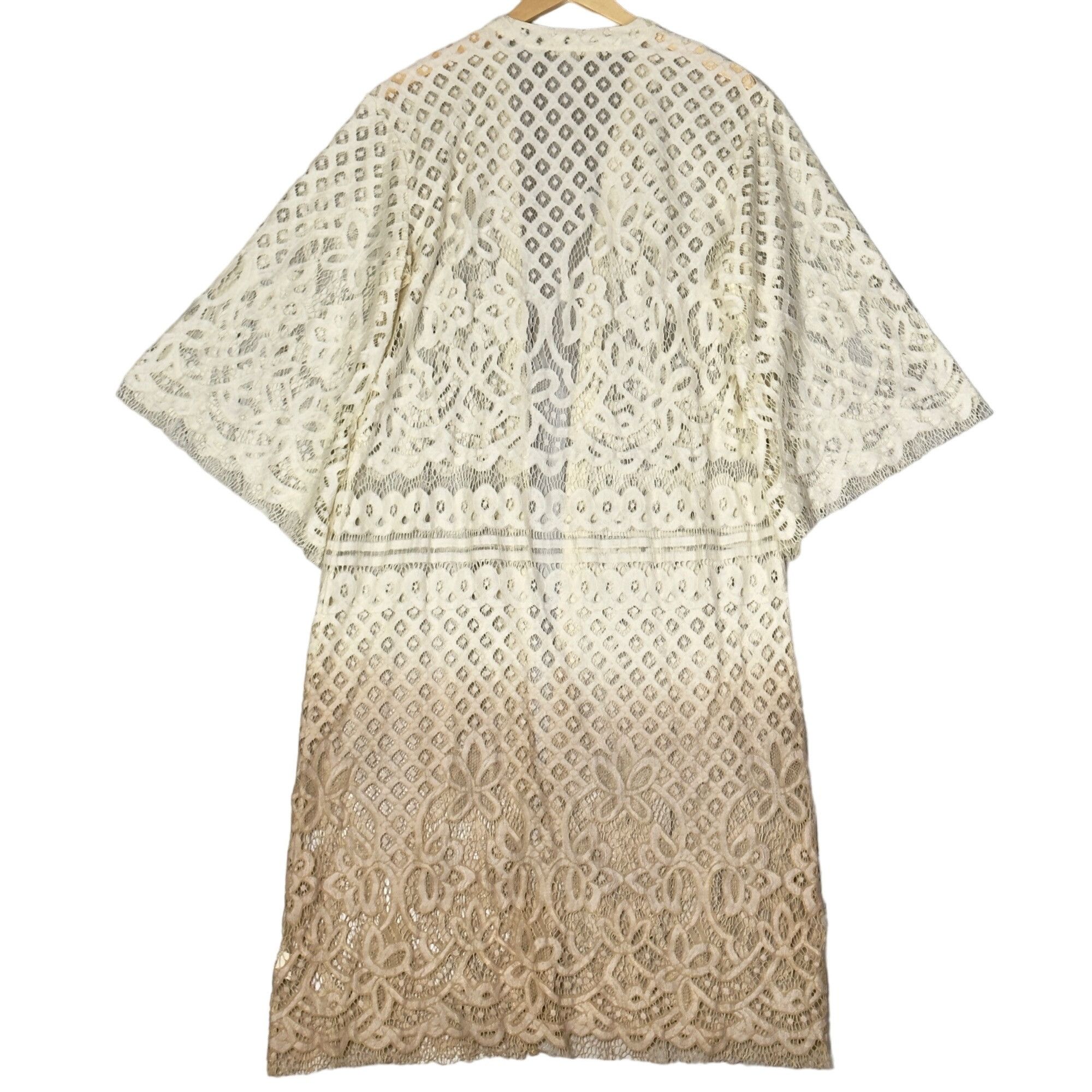 Designer Gimmick Cream Dip Dye Gradient Floral Lace Crochet Long Flya Size S / US 4 / IT 40 - 5 Thumbnail