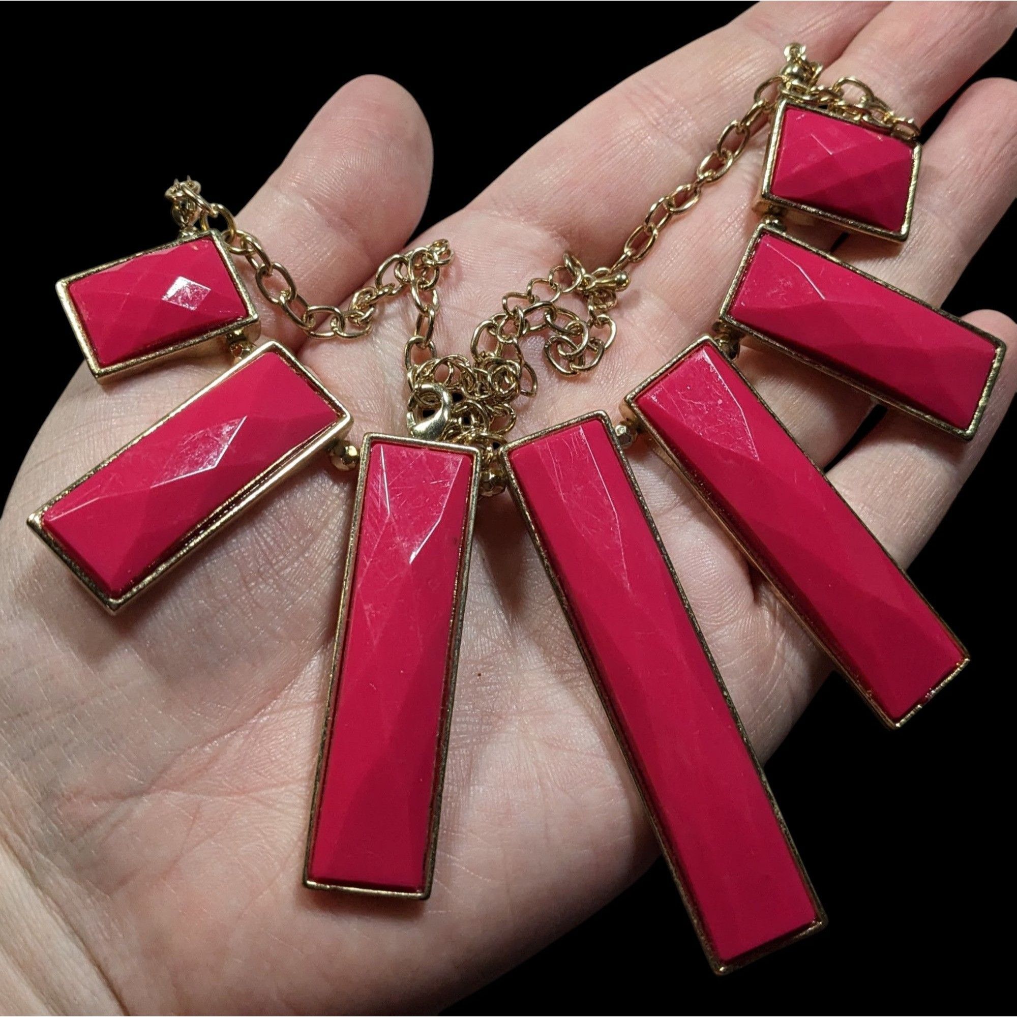 Other 80s Glam Pink And Gold Tone Graduated Pillar Necklace Size ONE SIZE - 3 Thumbnail