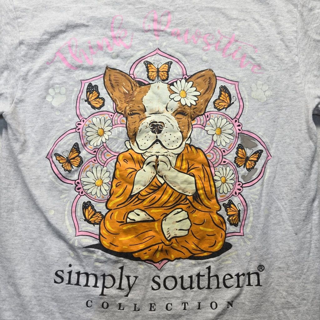 Vintage Simply Southern Gray Think Positive Dog Monk T-Shirt Adult Women's Size S Small Shirts Women S Gray Think Positive Dog Monk Shirt Size S / US 4 / IT 40 - 1 Thumbnail