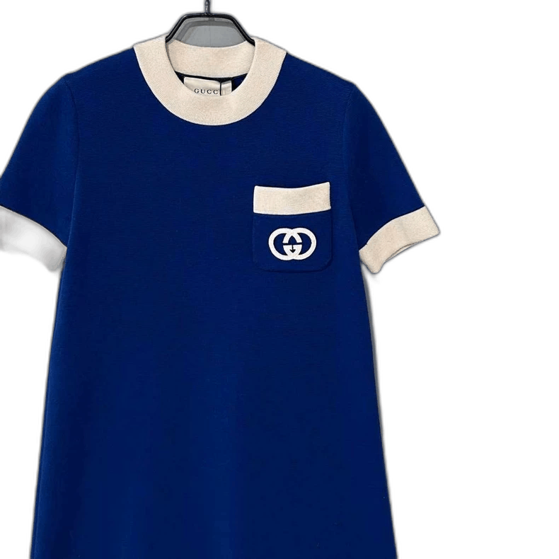 Gucci Blue and White Color Block Dress-2506 Size 41" - 1 Thumbnail