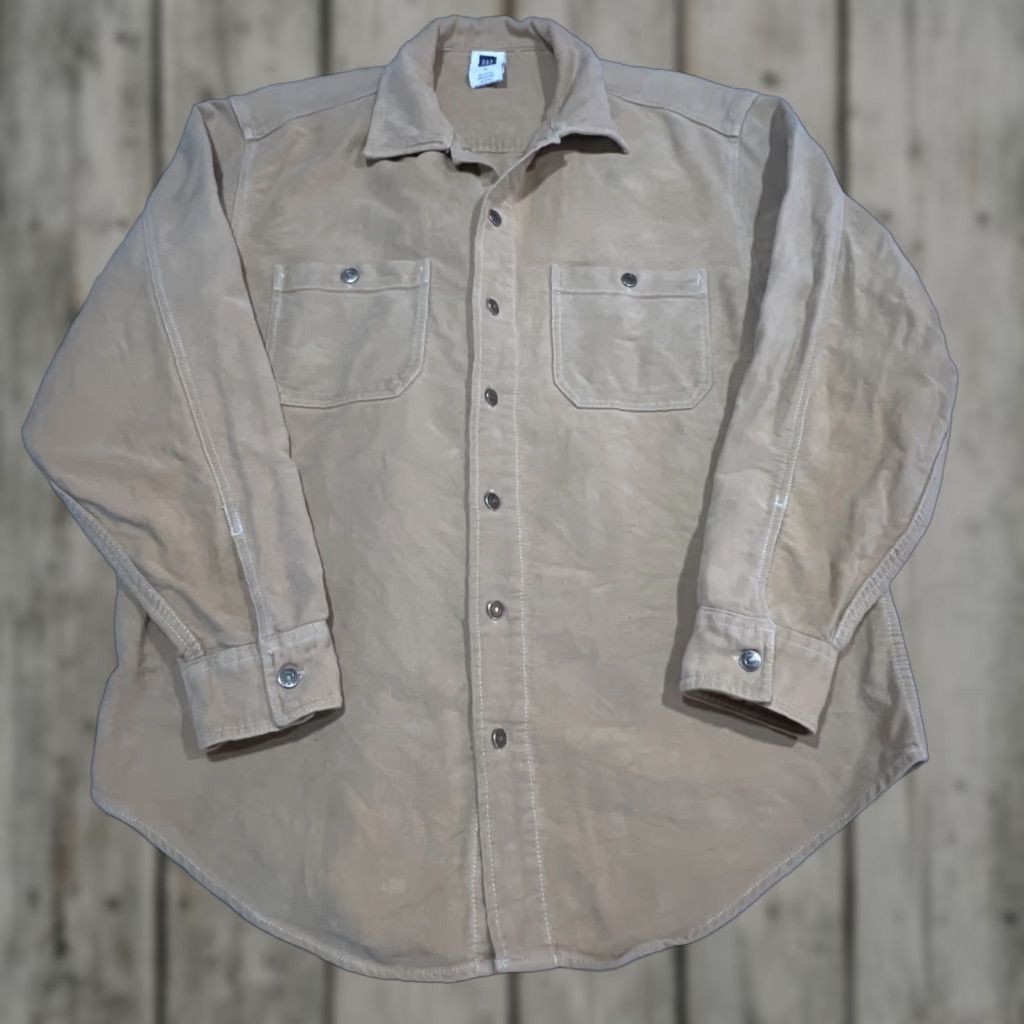 Gap VINTAGE GAP Y2K Shirt Jacket Shacket Men M Chamois Heavy Tan Khaki Cotton Shirt Jacket Shacket Men Medium Brown Gap Y2K Vintage Size US M / EU 48-50 / 2 - 1 Thumbnail